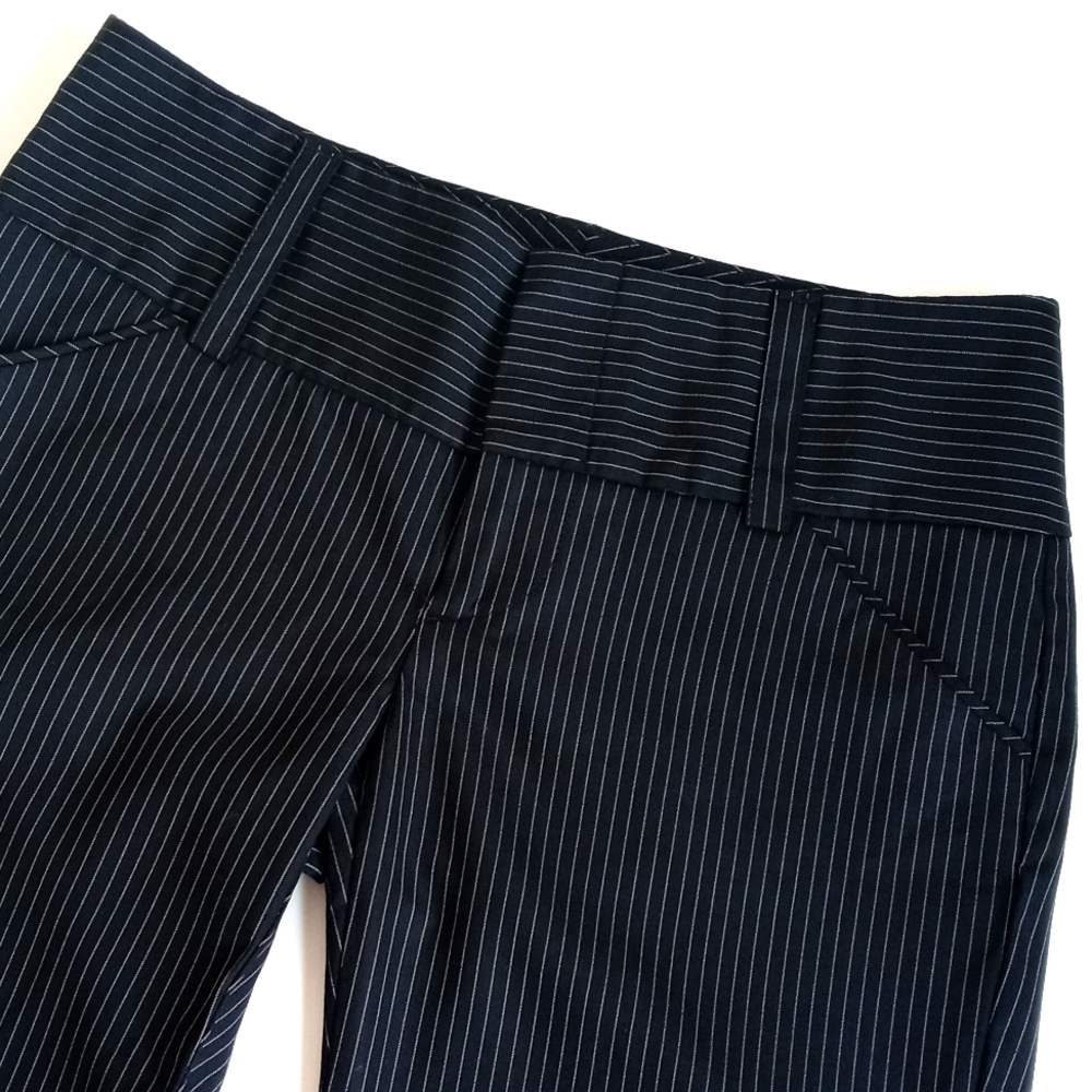 Alice+Olivia Black Pinstripe Low Rise Wide Leg Capri Cropped Wool Blend Pants 4 - Picture 4 of 15